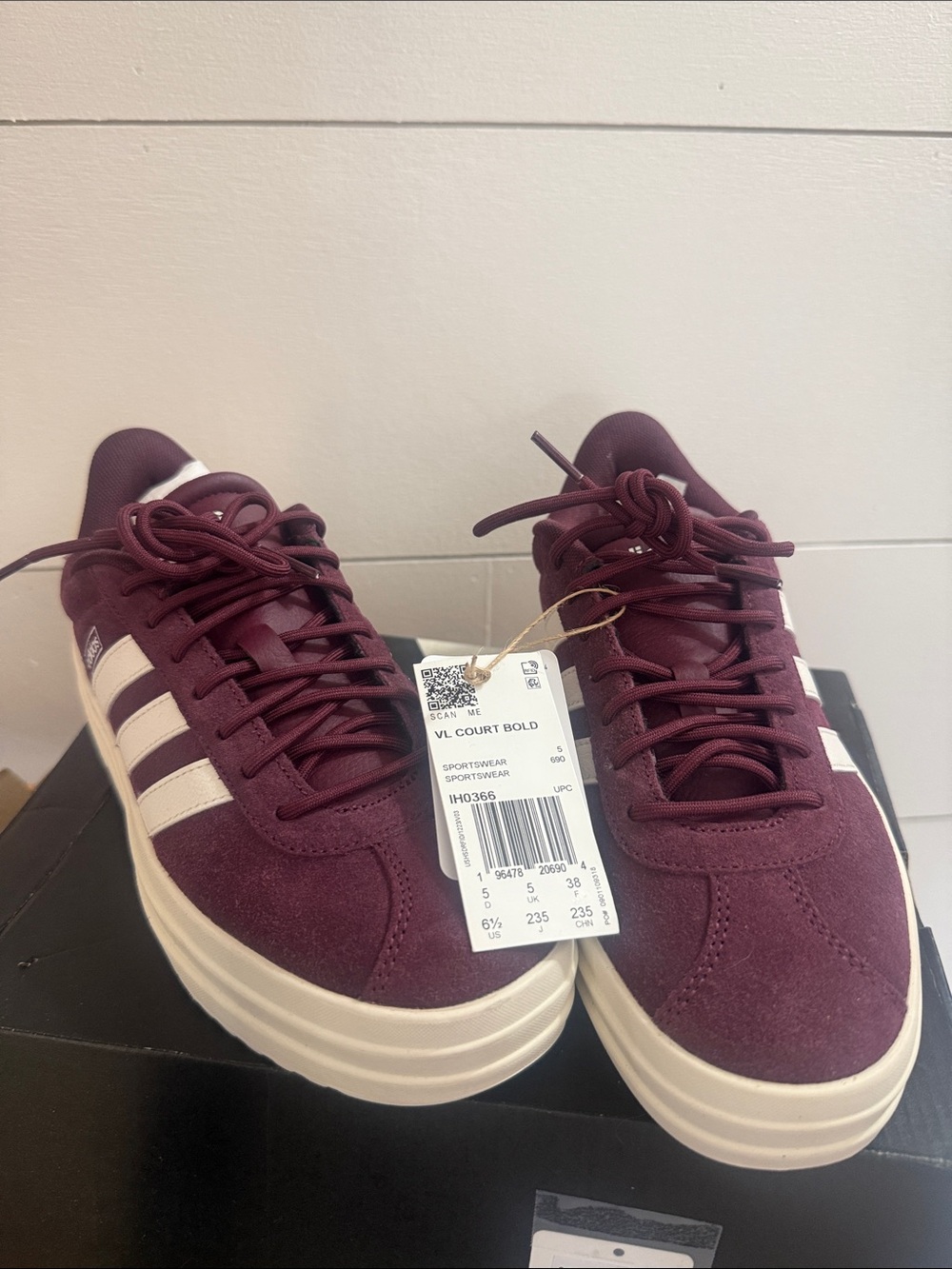 adidas VL Court Bold Sneakers in Maroon and Cream